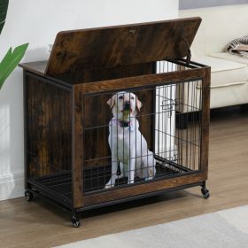 Wood Dog Crate Furniture, End Table Designed Dog Kennel 38.3"L X 23.4"W X 32"H