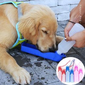 250/500ml Dog Water Bottle Feeder With Bowl Plastic Portable Water Bottle Pets Outdoor Travel Pet Drinking Water Feeder (Metal Color: Blue)