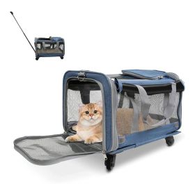 Pet Rolling Carrier With Wheels Pet Travel Carrier Transport (Color: Light Blue)