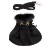 Black Wool Dog Coat Harness Fur Collar with Matching Leash