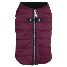 Zip-up Dog Puffer Vest (Color: Burgundy, size: X-Small)